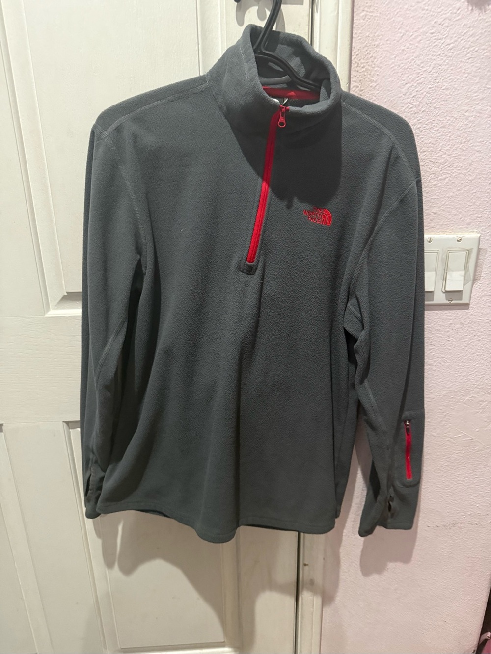 The North Face Charcoal Gray Fleece Pullover with Red Trim